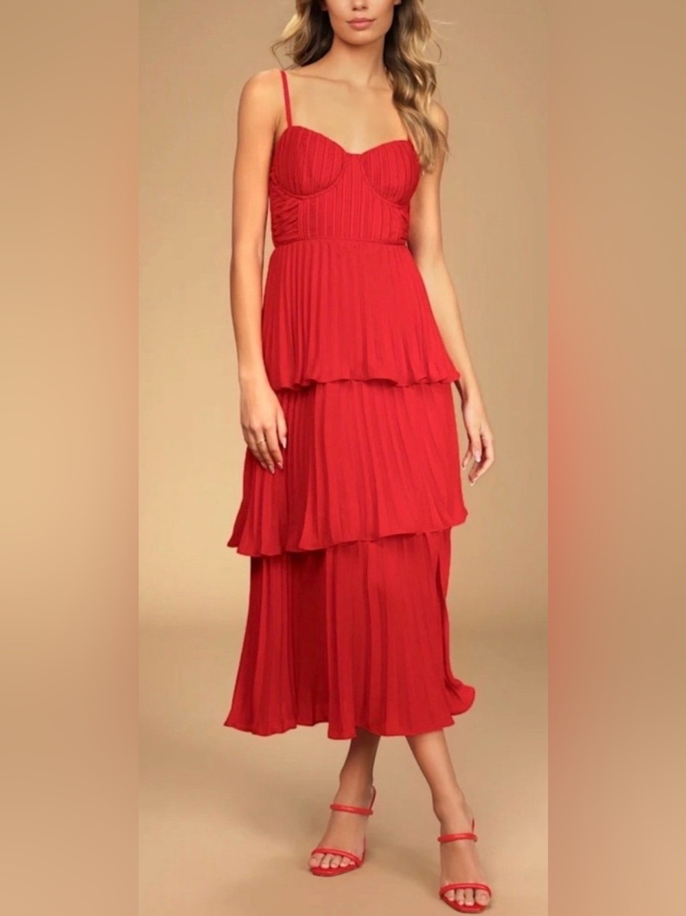 Lulu's Red Tiered Midi Dress